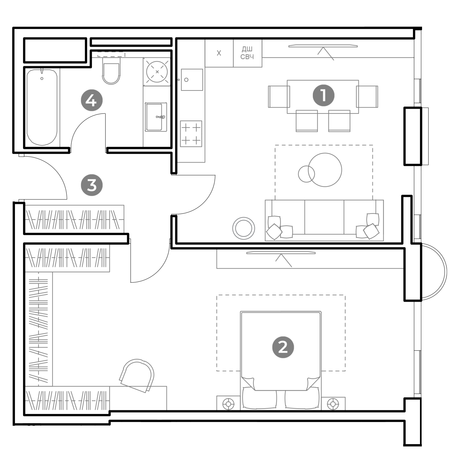 Планировка: 2-комнатная квартира, 61,0 м²