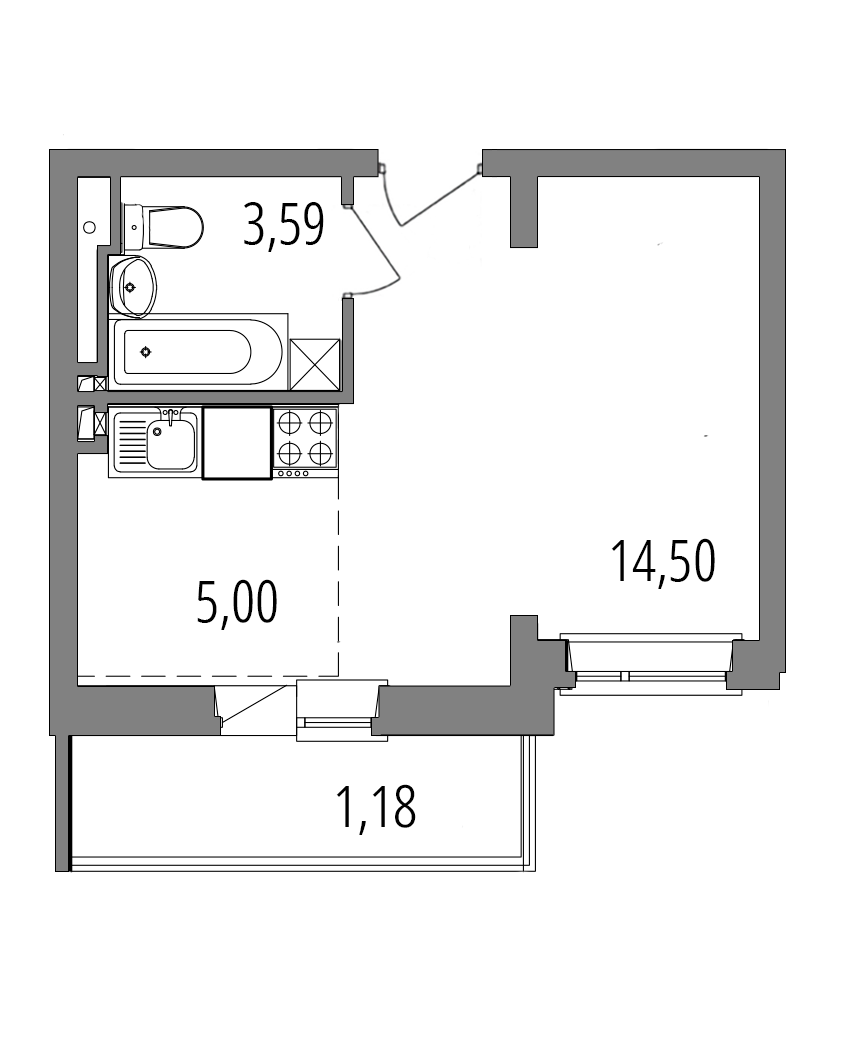 Планировка: студия, 24,3 м²
