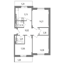 Планировка: 3-комнатная квартира, 71,2 м²