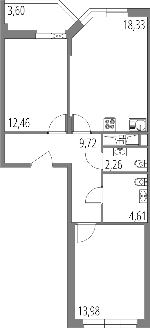 Планировка: 3-комнатная квартира, 63,2 м²
