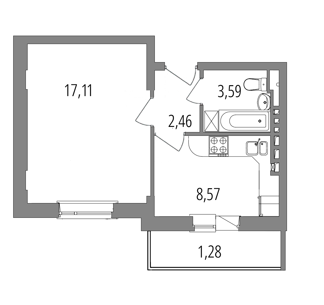 Планировка: 1-комнатная квартира, 33,0 м²