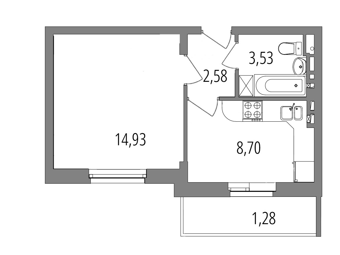 Планировка: 1-комнатная квартира, 31,0 м²