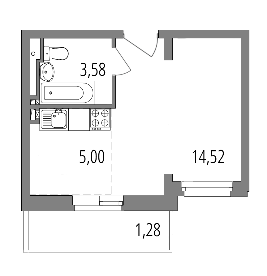 Планировка: студия, 24,4 м²