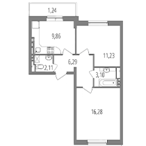 Планировка: 2-комнатная квартира, 50,1 м²