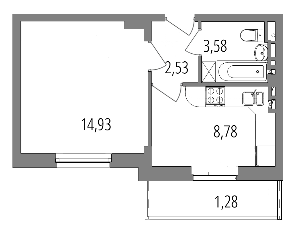 Планировка: 1-комнатная квартира, 31,1 м²
