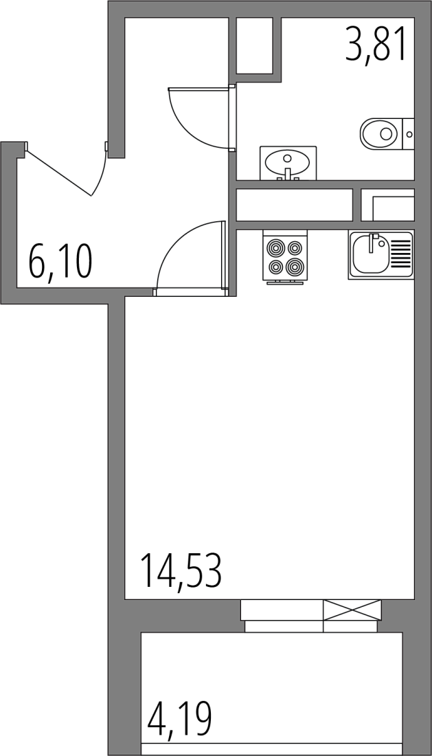 Планировка: студия, 26,5 м²