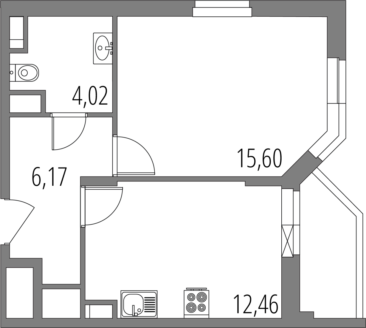 Планировка: 1-комнатная квартира, 39,9 м²