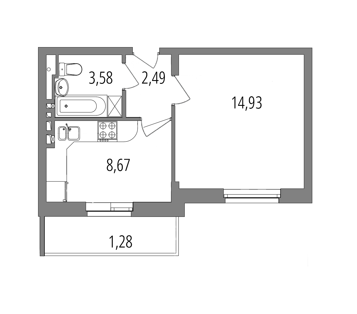 Планировка: 1-комнатная квартира, 31,0 м²