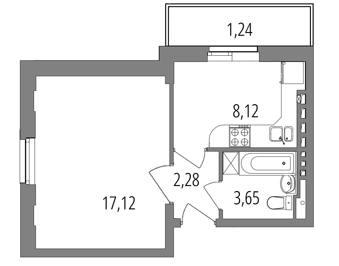 Планировка: 1-комнатная квартира, 32,4 м²