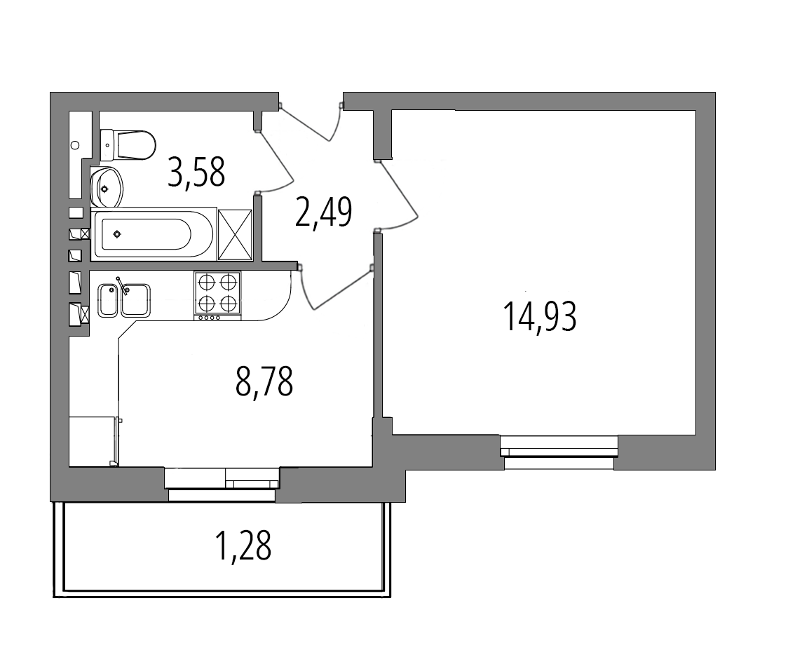 Планировка: 1-комнатная квартира, 31,1 м²