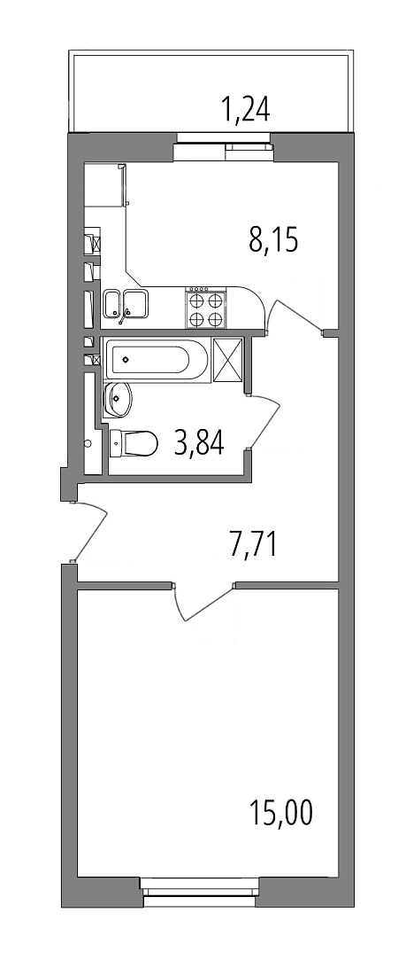 Планировка: 1-комнатная квартира, 35,9 м²