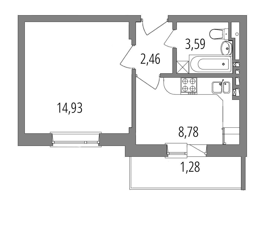 Планировка: 1-комнатная квартира, 31,0 м²