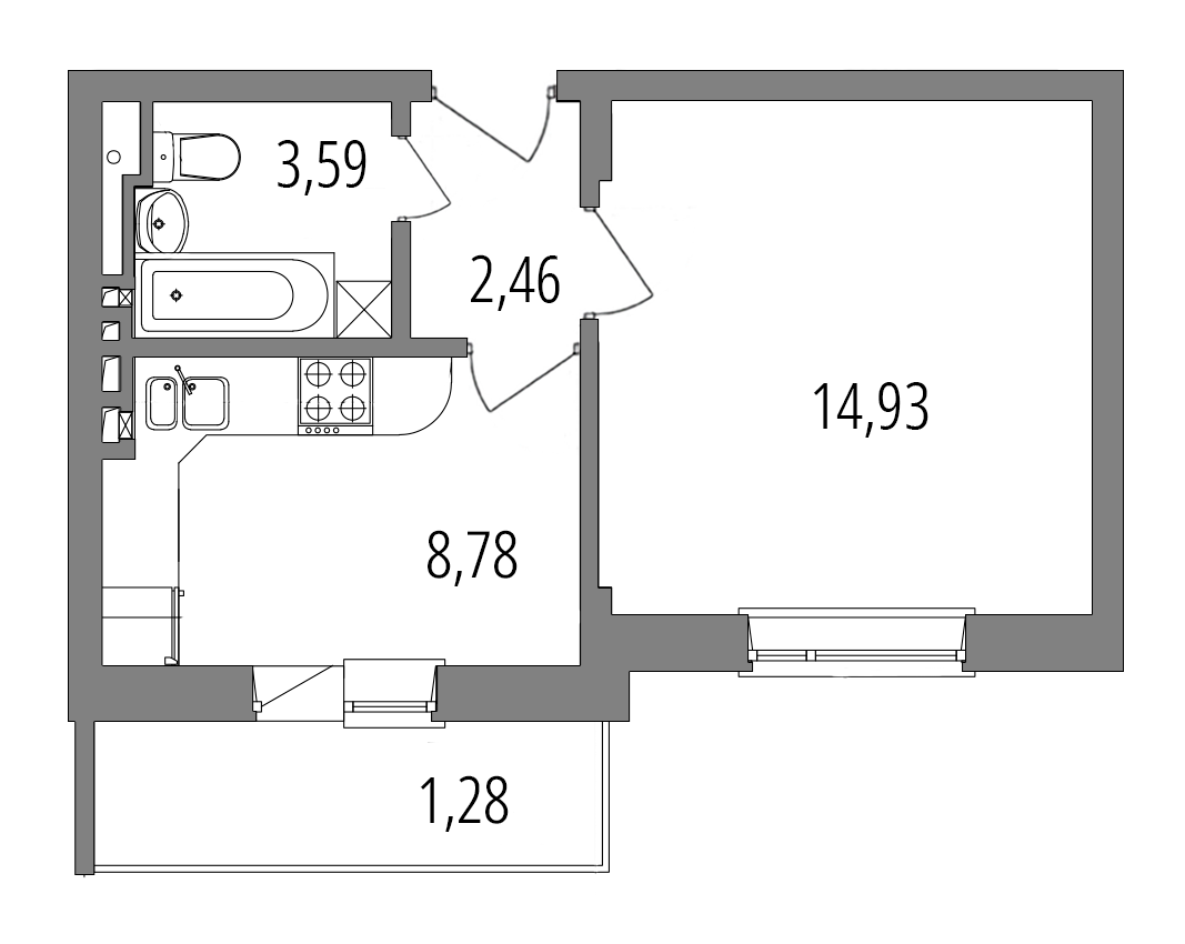 Планировка: 1-комнатная квартира, 31,0 м²