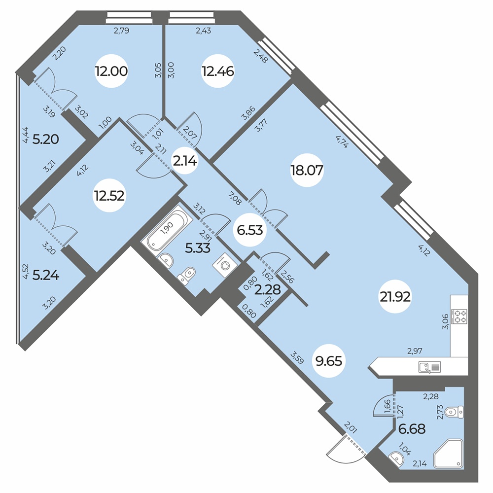 Планировка: 4-комнатная квартира, 114,8 м²