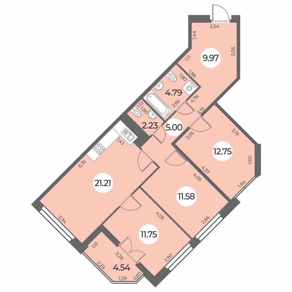 Планировка: 3-комнатная квартира, 81,6 м²