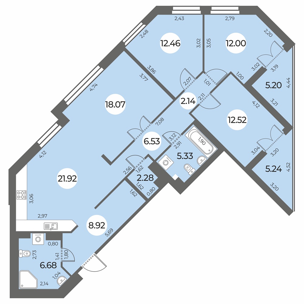 Планировка: 4-комнатная квартира, 114,1 м²