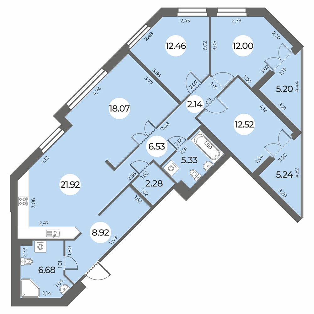 Планировка: 4-комнатная квартира, 114,1 м²