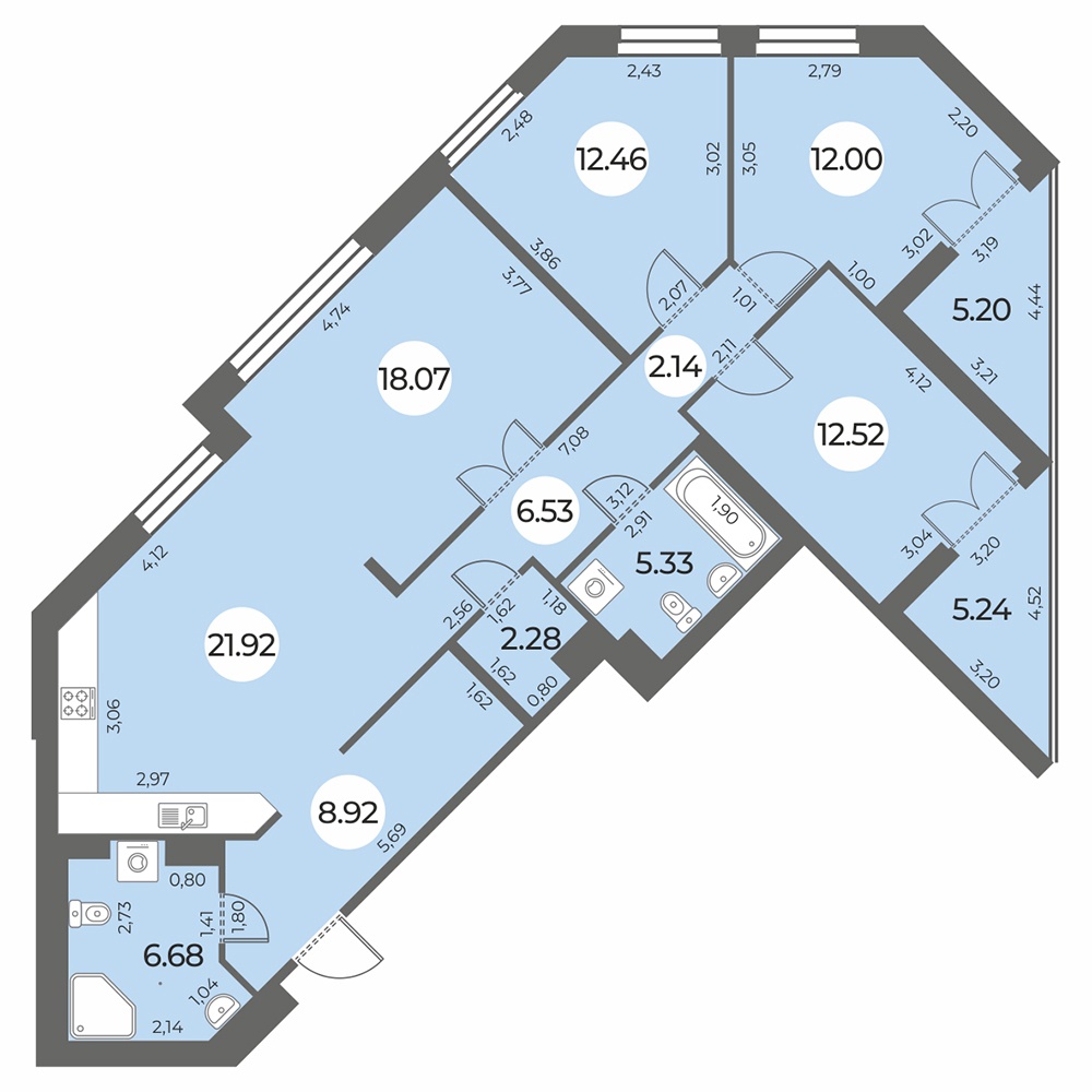 Планировка: 4-комнатная квартира, 114,1 м²