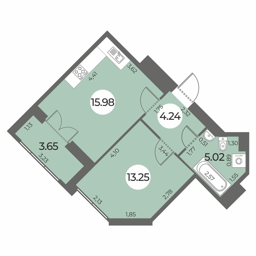 Планировка: 1-комнатная квартира, 40,3 м²