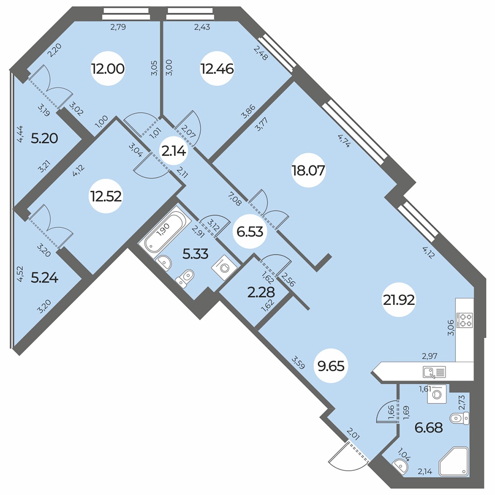 Планировка: 4-комнатная квартира, 114,8 м²
