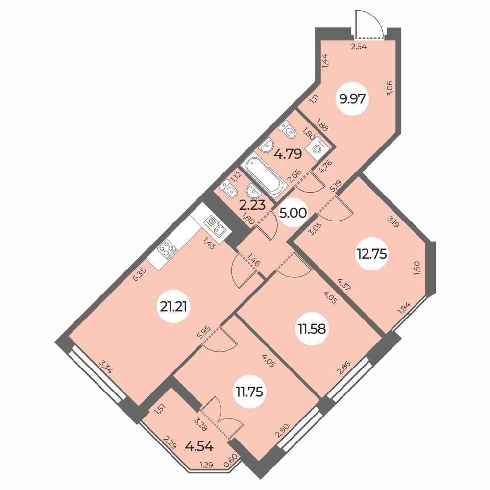 Планировка: 3-комнатная квартира, 81,6 м²