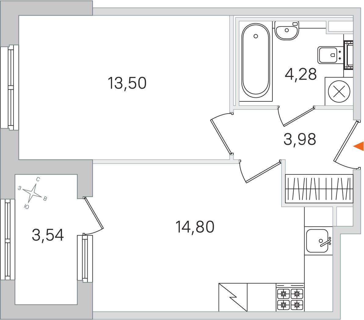 Планировка: 1-комнатная квартира, 36,6 м²