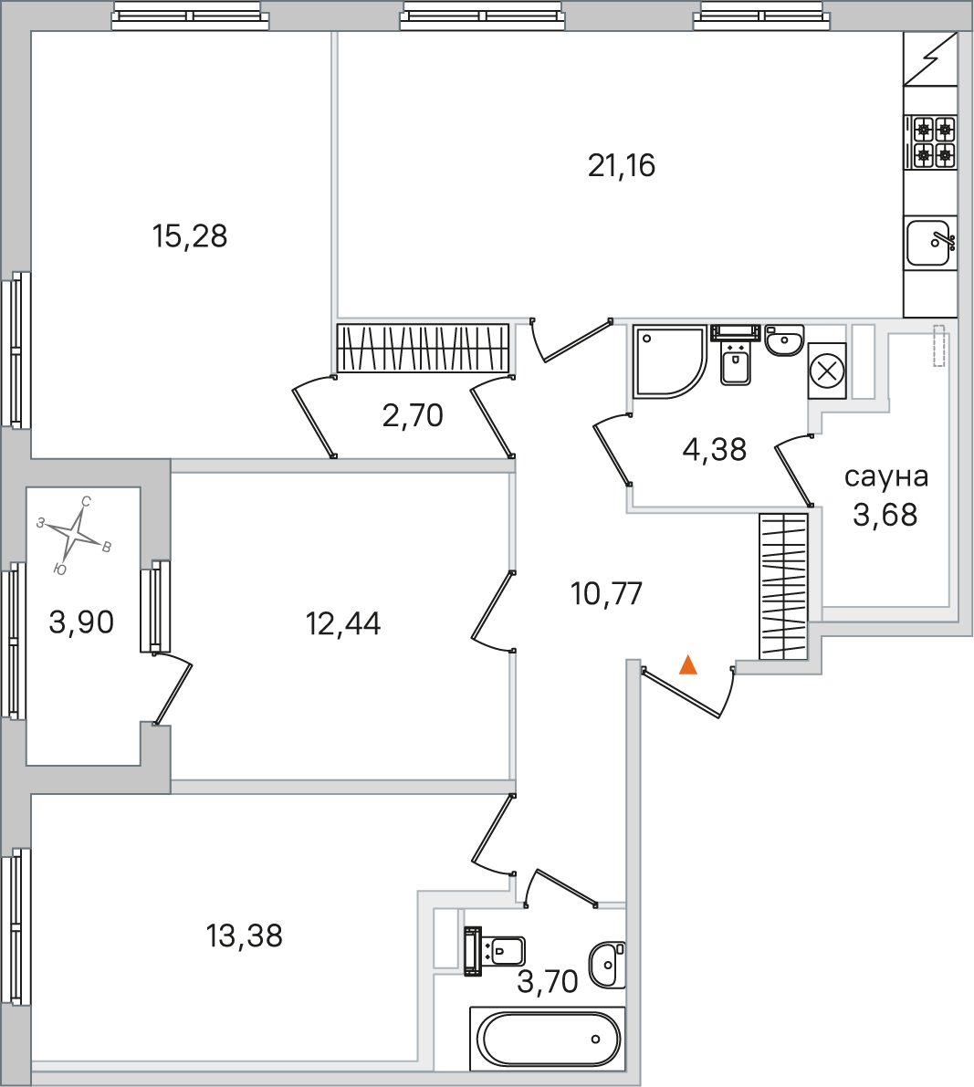 Планировка: 3-комнатная квартира, 87,5 м²