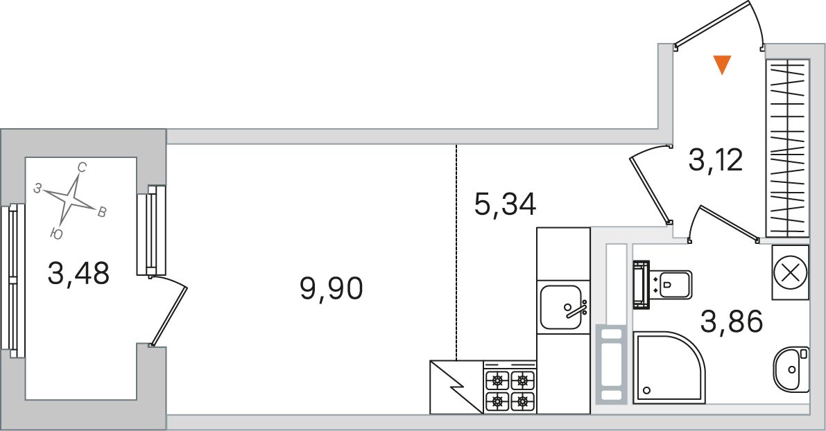 Планировка: студия, 22,2 м²