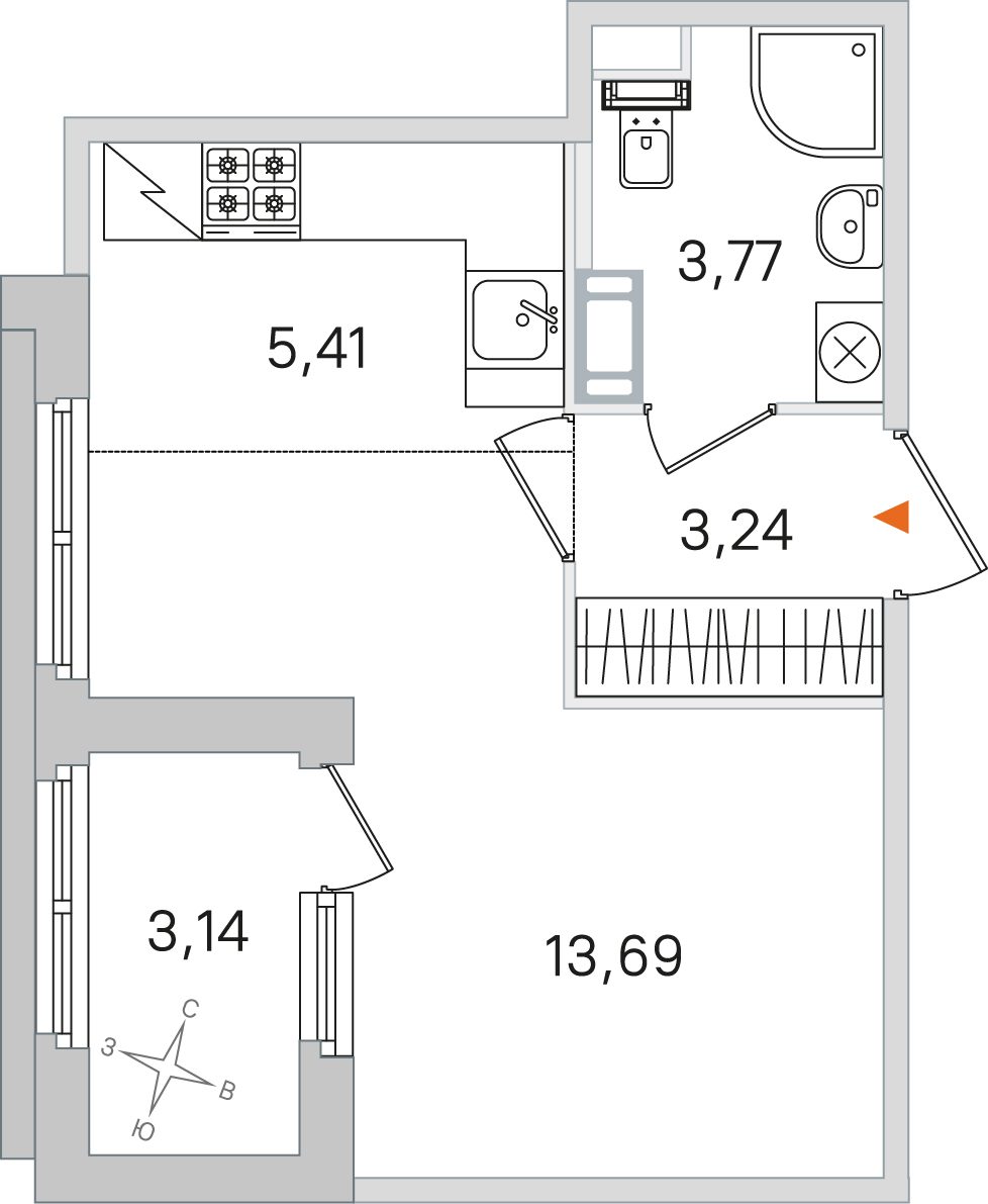 Планировка: студия, 26,1 м²