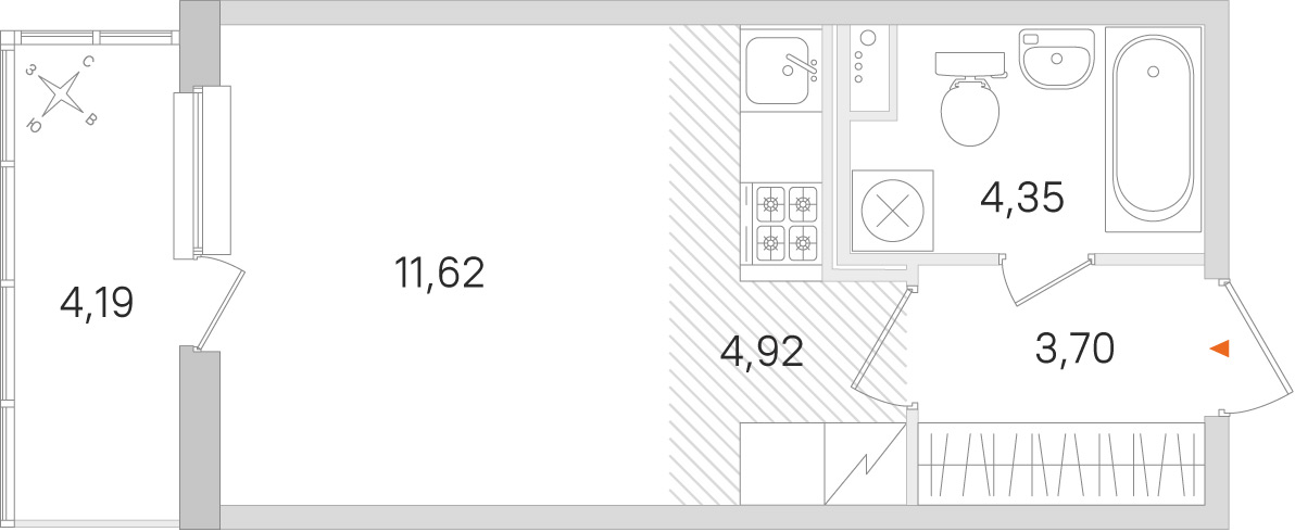 Планировка: студия, 24,6 м²
