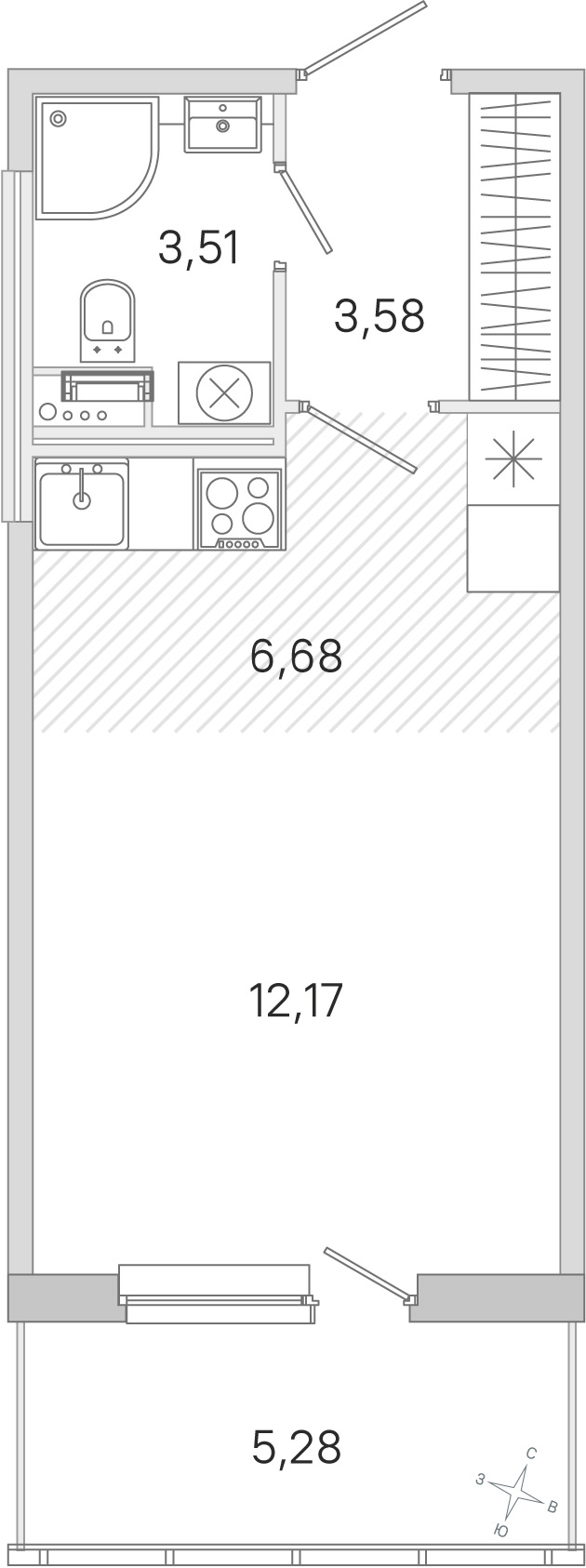 Планировка: студия, 25,9 м²