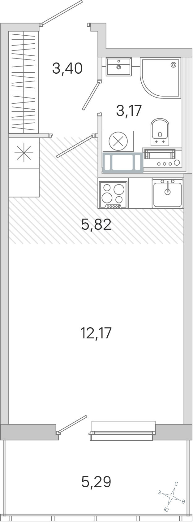 Планировка: студия, 24,6 м²