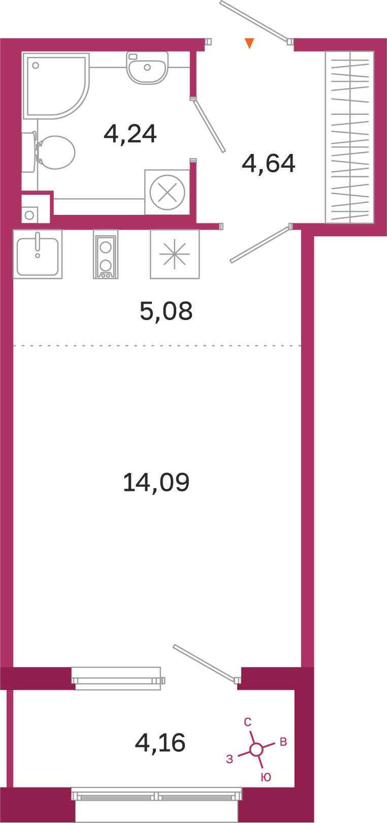 Планировка: студия, 28,1 м²
