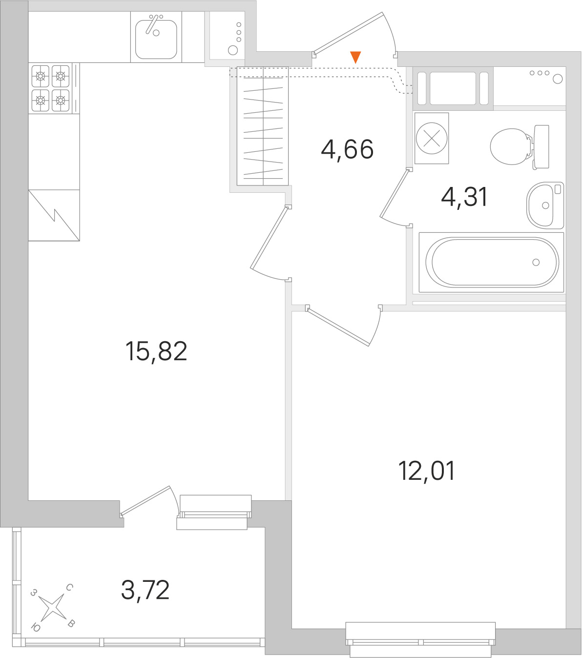 Планировка: 1-комнатная квартира, 36,8 м²