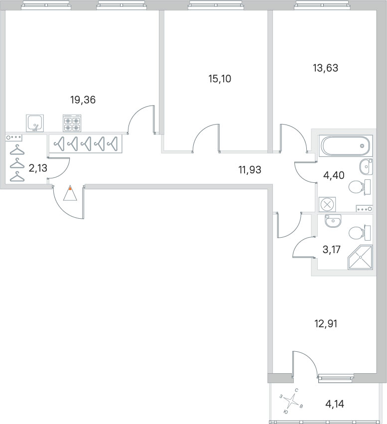 Планировка: 3-комнатная квартира, 82,6 м²