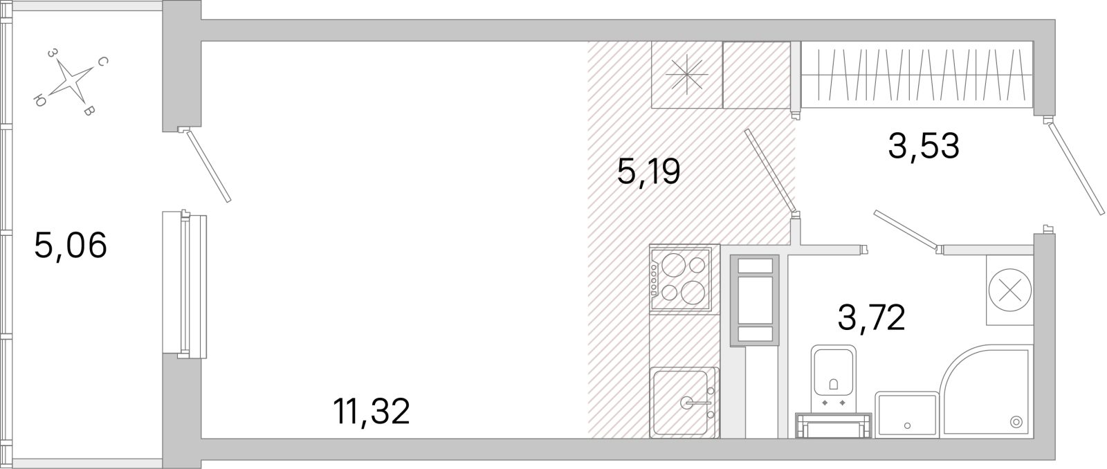 Планировка: студия, 23,8 м²