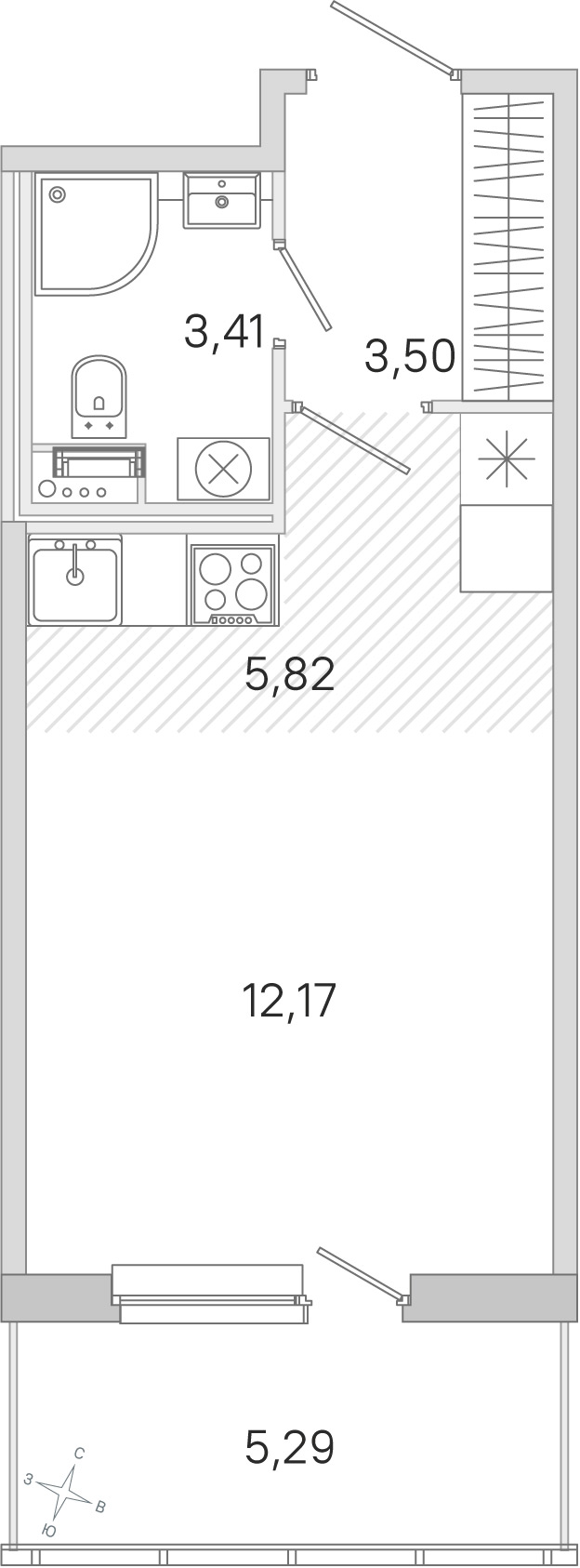 Планировка: студия, 24,9 м²