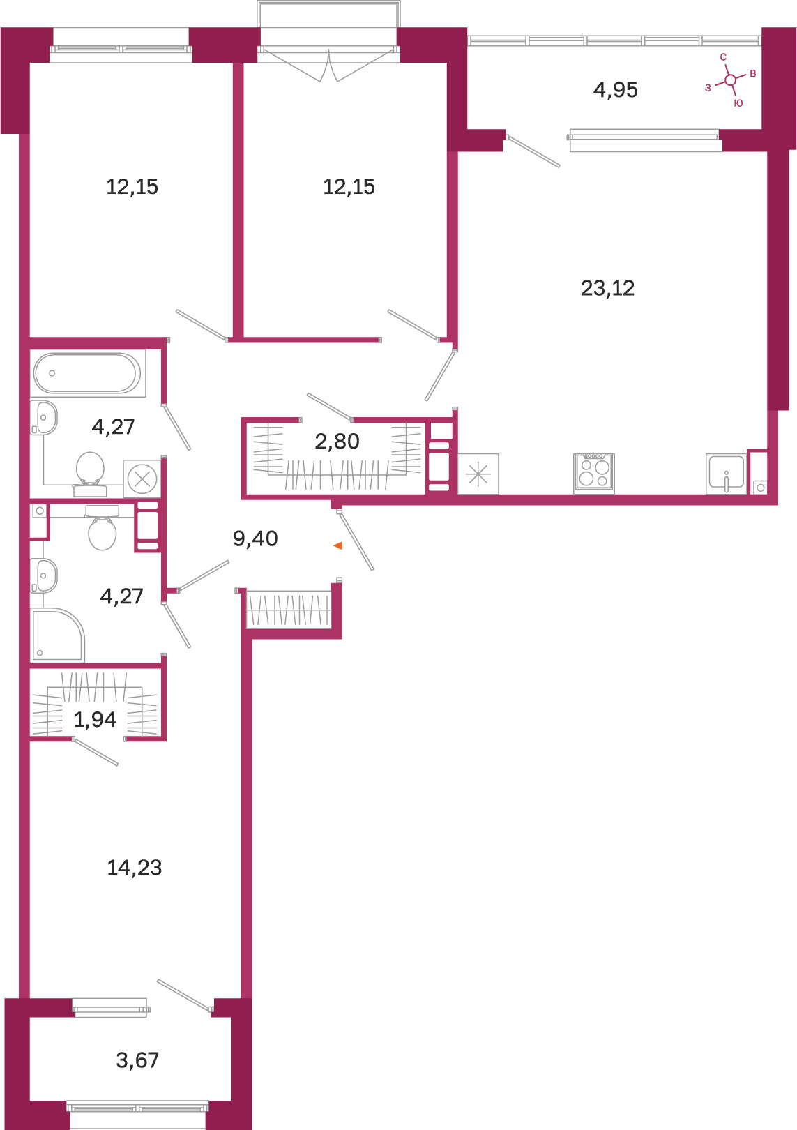 Планировка: 3-комнатная квартира, 84,3 м²