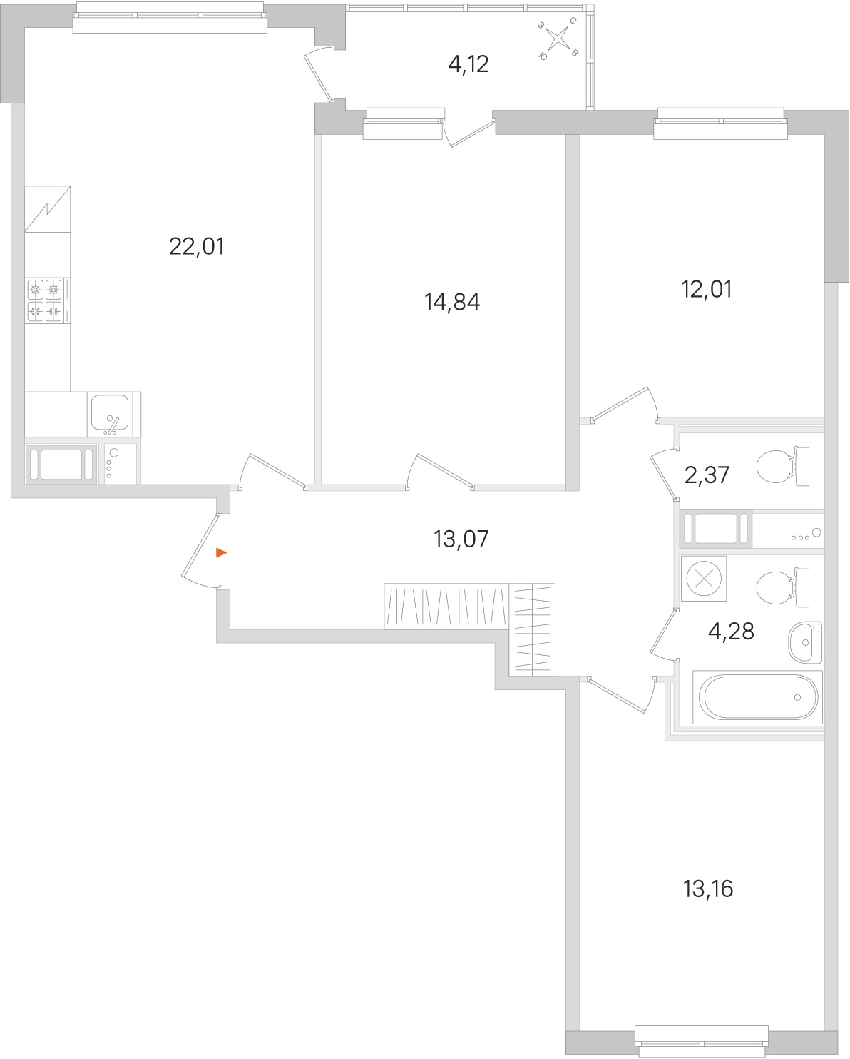 Планировка: 3-комнатная квартира, 81,7 м²