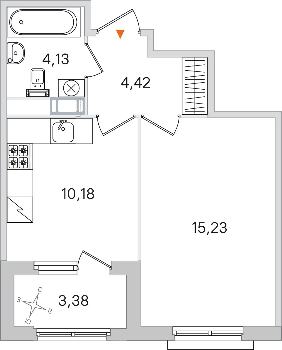 Планировка: 1-комнатная квартира, 34,0 м²