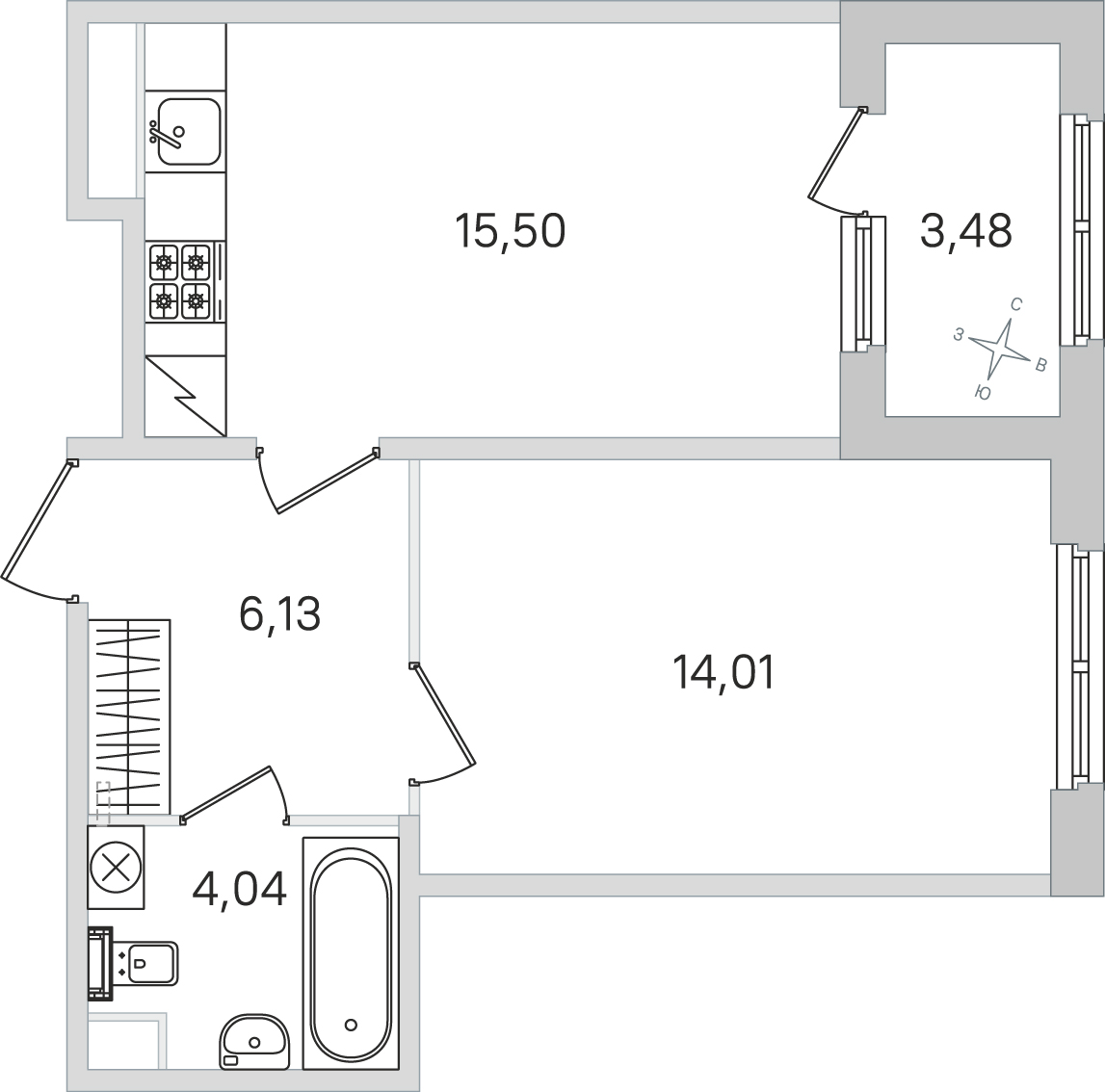 Планировка: 1-комнатная квартира, 39,7 м²
