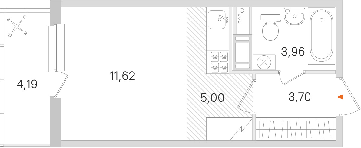 Планировка: студия, 24,3 м²