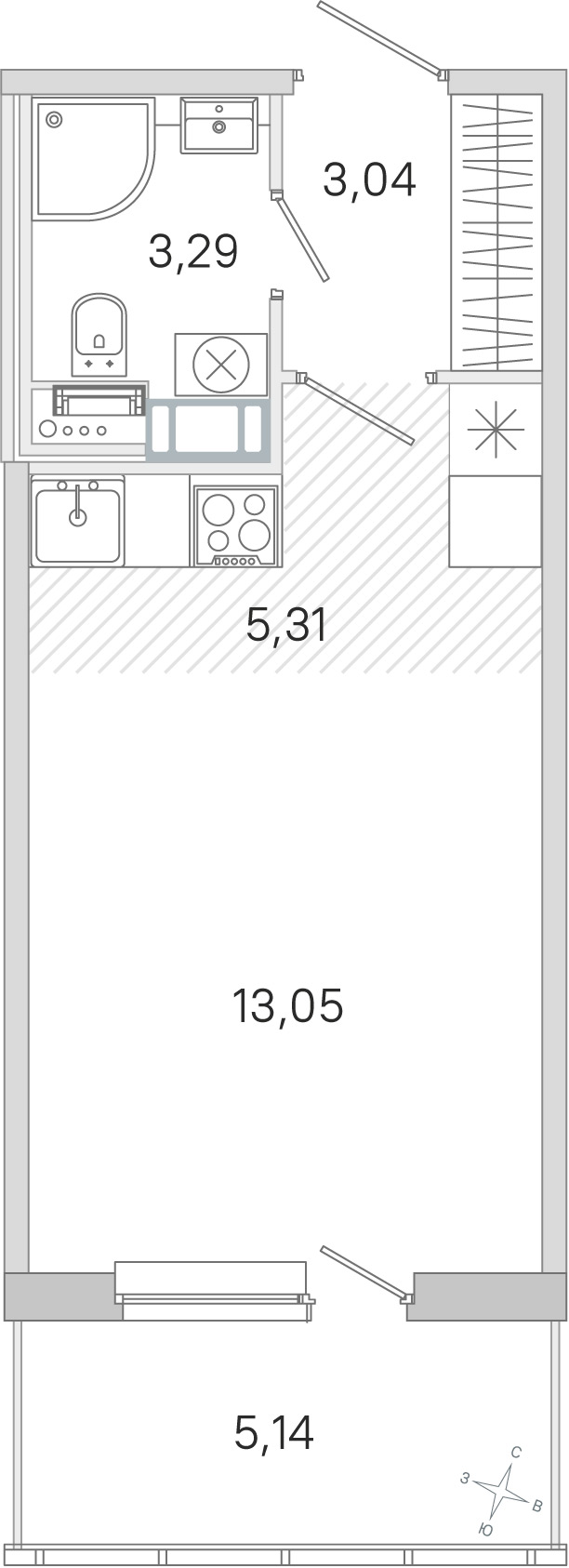 Планировка: студия, 24,7 м²