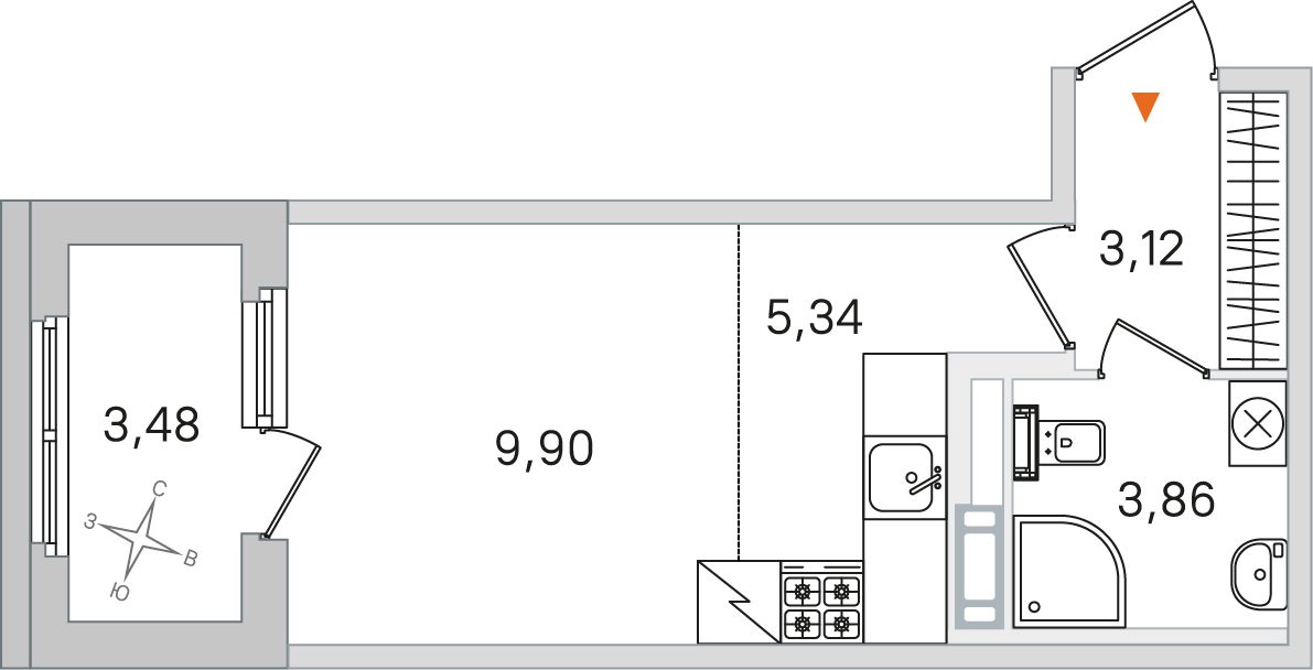 Планировка: студия, 22,2 м²
