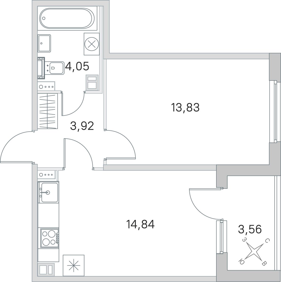 Планировка: 1-комнатная квартира, 36,6 м²