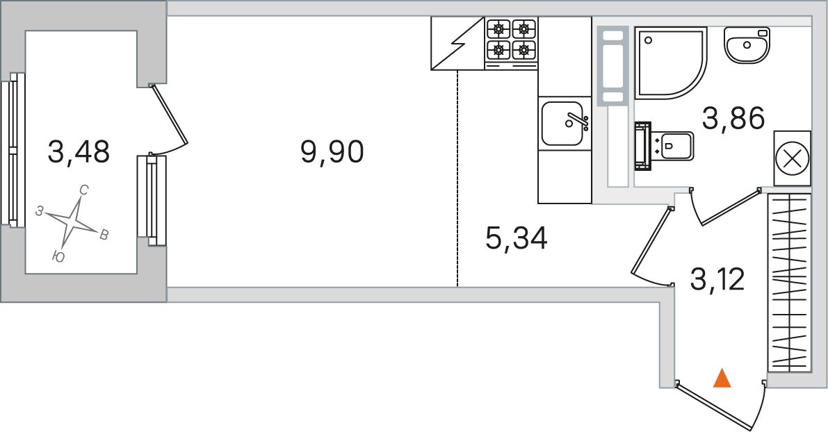Планировка: студия, 22,2 м²