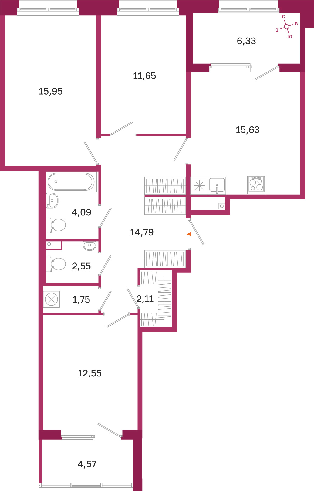 Планировка: 3-комнатная квартира, 81,1 м²