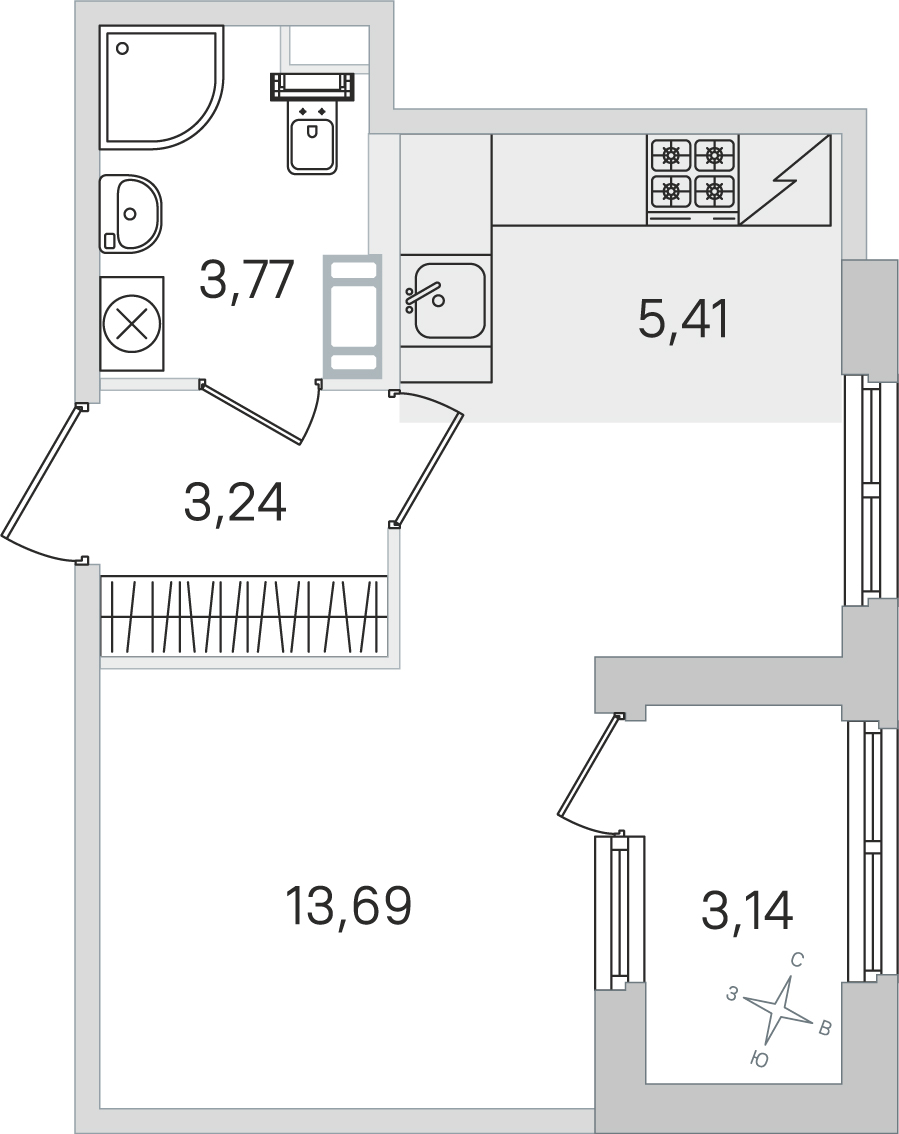 Планировка: студия, 26,1 м²