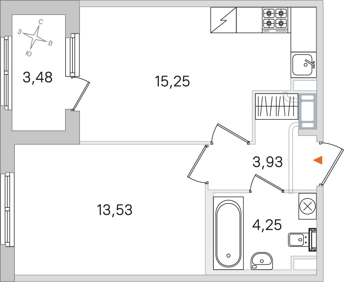 Планировка: 1-комнатная квартира, 37,0 м²