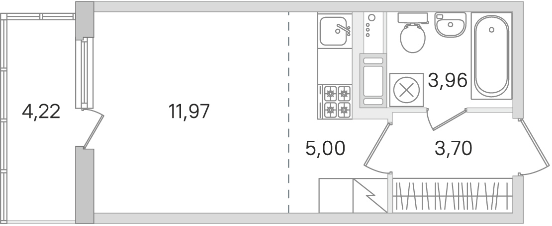 Планировка: студия, 24,6 м²